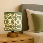 Modern Exquisite Table Lamp with geometric cutwork and Teak Wood Base